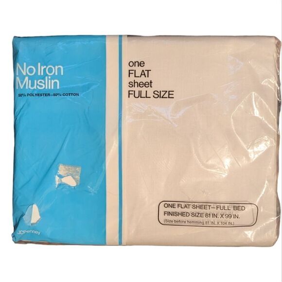 Vintage JCPenney‎ no Iron Muslin white full flat sheet NIP - Picture 1 of 8